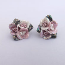 Load image into Gallery viewer, Pink &amp; White Floral Cluster Stud Earrings
