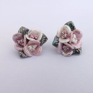 Pink & White Floral Cluster Stud Earrings