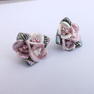 Pink & White Floral Cluster Stud Earrings