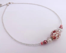 Load image into Gallery viewer, Pink &amp; White Handmade Glass Floral Lamp Work Bead Necklace
