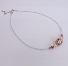 Load image into Gallery viewer, Pink &amp; White Handmade Glass Floral Lamp Work Bead Necklace
