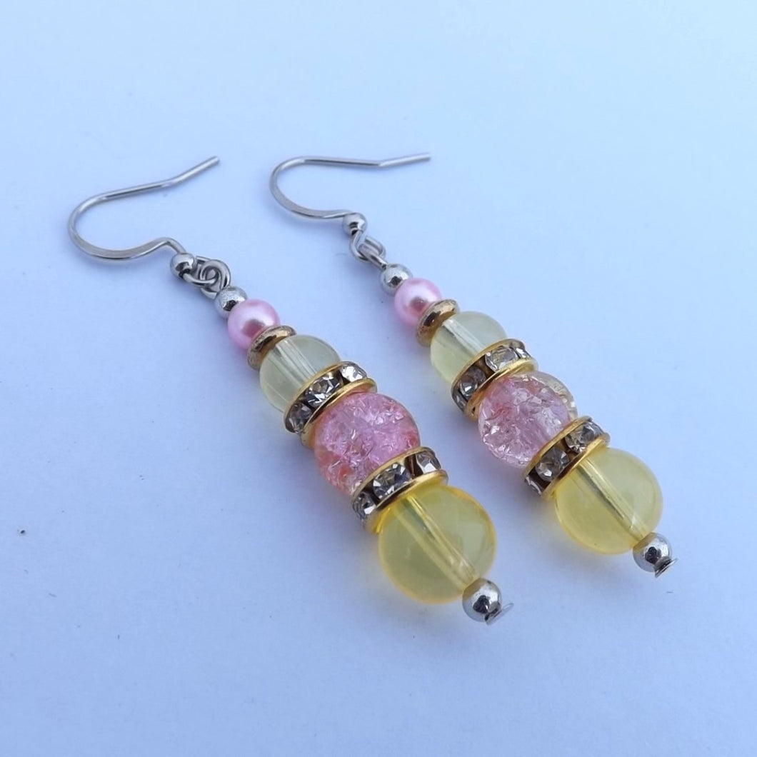 Pink, Yellow & Gold Handmade Bead Earrings