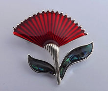 Load image into Gallery viewer, Pohutukawa Flower Brooch with Paua Leaves
