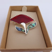 Load image into Gallery viewer, Pohutukawa Flower Brooch with Paua Leaves
