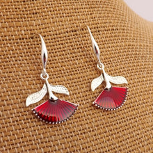 Load image into Gallery viewer, Pohutukawa Flower, Red &amp; Silver Tone, Drop Earrings
