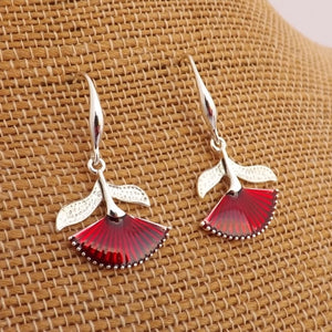 Pohutukawa Flower, Red & Silver Tone, Drop Earrings