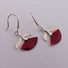 Load image into Gallery viewer, Pohutukawa Flower, Red &amp; Silver Tone, Drop Earrings
