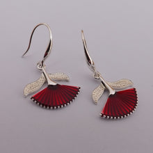 Load image into Gallery viewer, Pohutukawa Flower, Red &amp; Silver Tone, Drop Earrings
