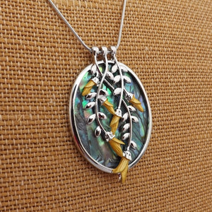 Kowhai over Paua Oval Pendant Necklace