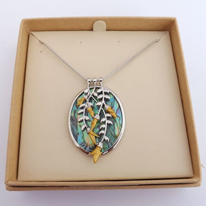 Kowhai over Paua Oval Pendant Necklace