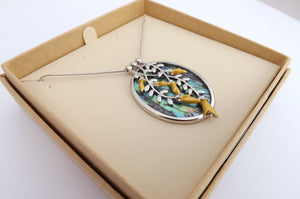 Kowhai over Paua Oval Pendant Necklace