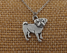 Load image into Gallery viewer, Pug Silver Tone Dog Pendant Necklace
