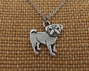 Pug Silver Tone Dog Pendant Necklace