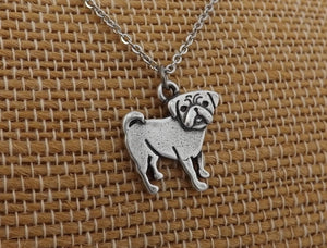 Pug Silver Tone Dog Pendant Necklace