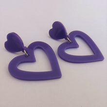 Load image into Gallery viewer, Fluorescent Pink Acrylic Heart Drop Earrings on Stud Setting
