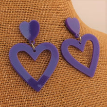 Load image into Gallery viewer, Fluorescent Pink Acrylic Heart Drop Earrings on Stud Setting
