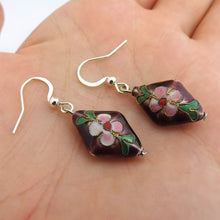 Load image into Gallery viewer, Purple Floral Cloisonne Bead Earrings
