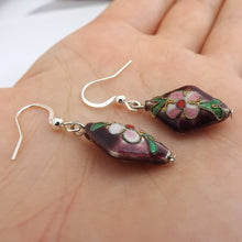 Load image into Gallery viewer, Purple Floral Cloisonne Bead Earrings

