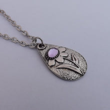Load image into Gallery viewer, Purple Flower, Silver Tone Teardrop Pendant Necklace
