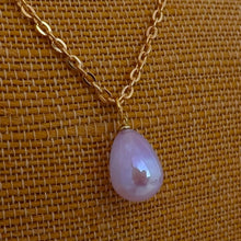 Load image into Gallery viewer, Glittery Acrylic Teardrop Pendant on Gold Tone Chain (Purple or Blue)
