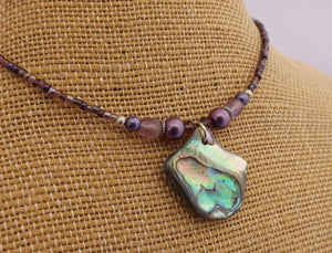 Purple Paua & Bead Handmade Necklace