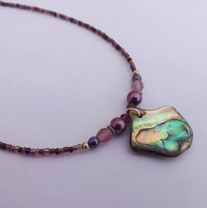 Purple Paua & Bead Handmade Necklace