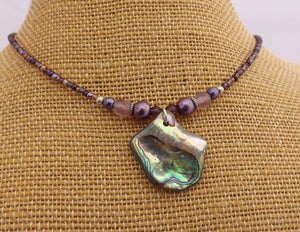 Purple Paua & Bead Handmade Necklace