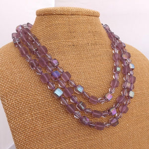 Purple AB Lustre Triple Strand Handmade Glass Bead Necklace