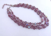 Load image into Gallery viewer, Purple AB Lustre Triple Strand Handmade Glass Bead Necklace
