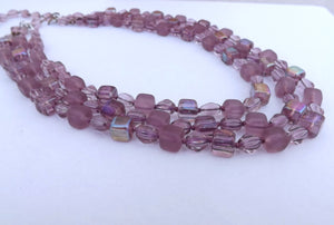 Purple AB Lustre Triple Strand Handmade Glass Bead Necklace