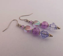 Load image into Gallery viewer, Purple Acrylic &amp; Glass Heart Handmade Bead Earrings
