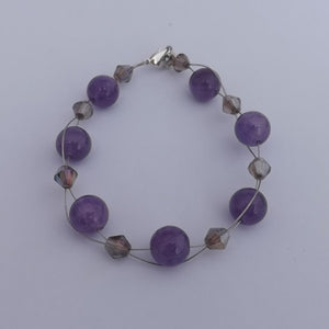 Purple Amethyst & Crystal Handmade Bead Bracelet