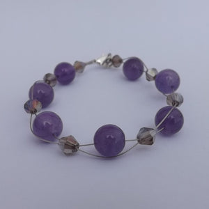 Purple Amethyst & Crystal Handmade Bead Bracelet