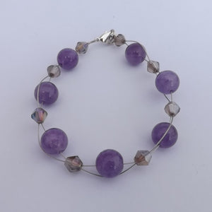 Purple Amethyst & Crystal Handmade Bead Bracelet