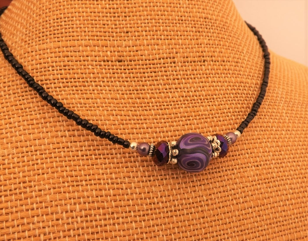 Purple & Black Handmade Kathryn Design Bead Necklace