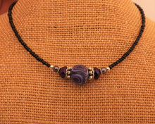 Load image into Gallery viewer, Purple &amp; Black Handmade Kathryn Design Bead Necklace
