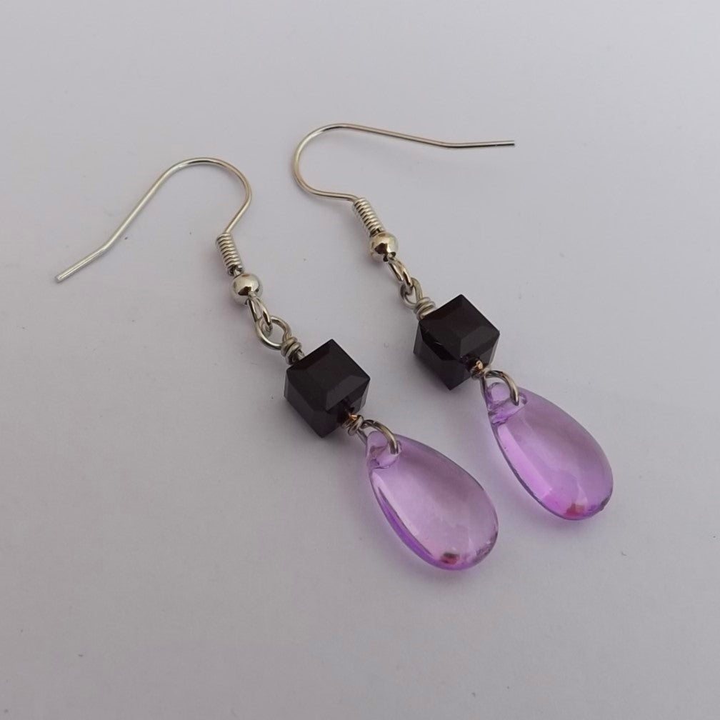 Purple & Black Handmade Wire Wrapped Bead Earrings