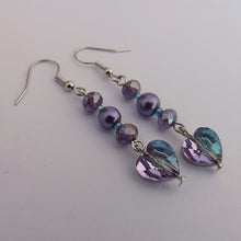 Load image into Gallery viewer, Purple &amp; Blue Faceted Heart &amp; Beads Handmade Drop Earrings

