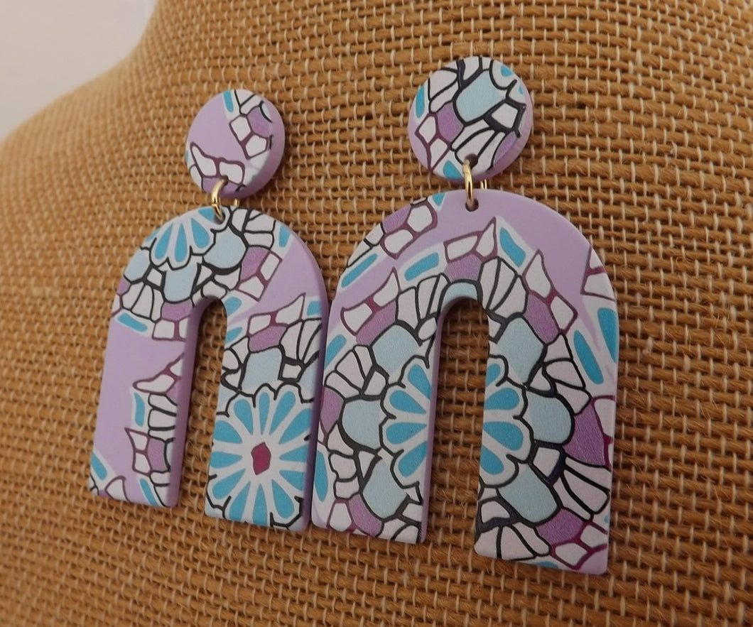 Purple & Blue Floral Acrylic Earrings