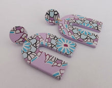 Load image into Gallery viewer, Purple &amp; Blue Floral Acrylic Earrings
