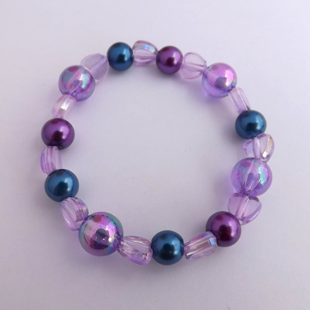 Purple & Blue Handmade Elastic Bead Bracelet