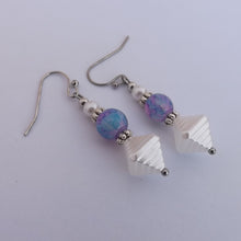 Load image into Gallery viewer, Purple, Blue &amp; Pearl Handmade Bead Earrings

