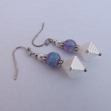 Load image into Gallery viewer, Purple, Blue &amp; Pearl Handmade Bead Earrings
