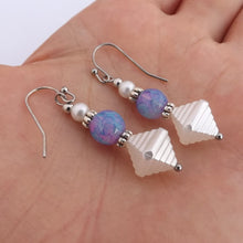 Load image into Gallery viewer, Purple, Blue &amp; Pearl Handmade Bead Earrings
