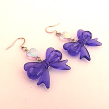 Load image into Gallery viewer, Purple Bow &amp; Heart Acrylic Drop Earrings
