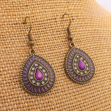 Load image into Gallery viewer, Purple &amp; Bronze Tone Dotted Drop Earrings
