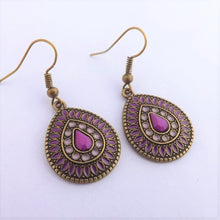 Load image into Gallery viewer, Purple &amp; Bronze Tone Dotted Drop Earrings
