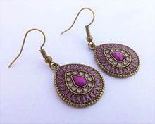 Load image into Gallery viewer, Purple &amp; Bronze Tone Dotted Drop Earrings
