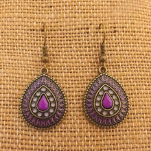 Load image into Gallery viewer, Purple &amp; Bronze Tone Dotted Drop Earrings
