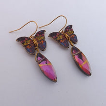 Load image into Gallery viewer, Purple Butterfly &amp; Faceted Bead Handmade Drop Earrings
